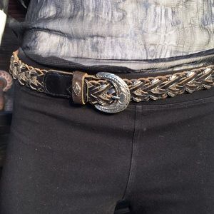 Woven Geniune Leather Belt w/Silver-Tone Accents